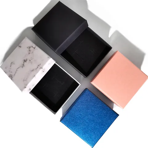 Square Jewelry Gift Box PE Film Suspension Display Frame Marble Pattern Storage Box For Rings Necklaces Jewelry Packaging