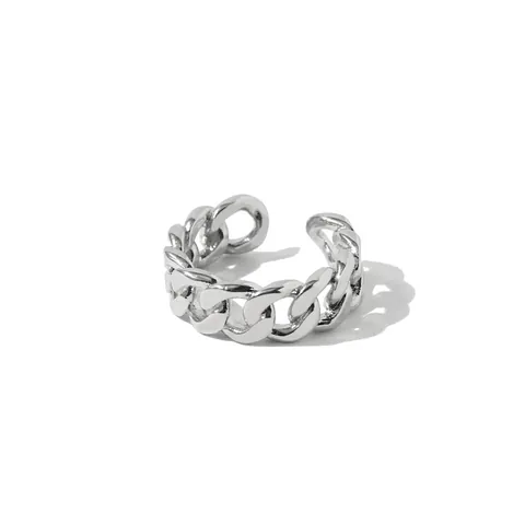 Vintage Cuban Link Chain Open Ring For Men Women Gold Silver Plated Copper Adjustable Punk Hip Hop Fashion Jewelry Finger Ring
