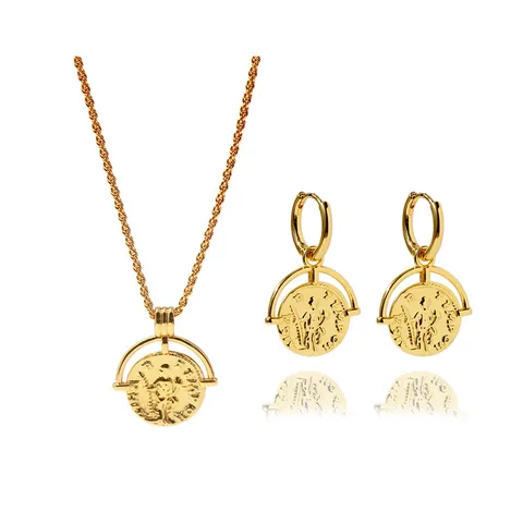 Minimalistische Kupfer Galvanisierte Vintage Römische Münze Halskette Ohrringe Seilkette Hip Hop Schmuck Für Frauen Täglich Party Accessoire