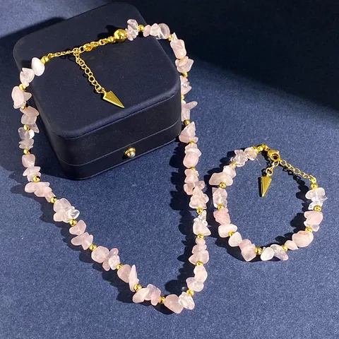 Conjunto de Joyería Bohemia Hecho a Mano con Cuentas de Piedra Natural y Colgante Geométrico de Cobre para Collares Y Pulseras de Mujer