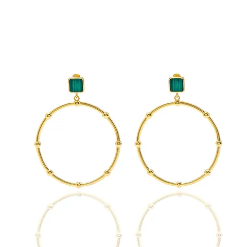 Pendientes de Aro de Cobre Geométricos Exagerados Bañados en Oro con Incrustaciones de Malaquita y Nácar Joyería Vintage para Mujer