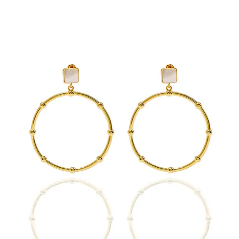Pendientes de Aro de Cobre Geométricos Exagerados Bañados en Oro con Incrustaciones de Malaquita y Nácar Joyería Vintage para Mujer