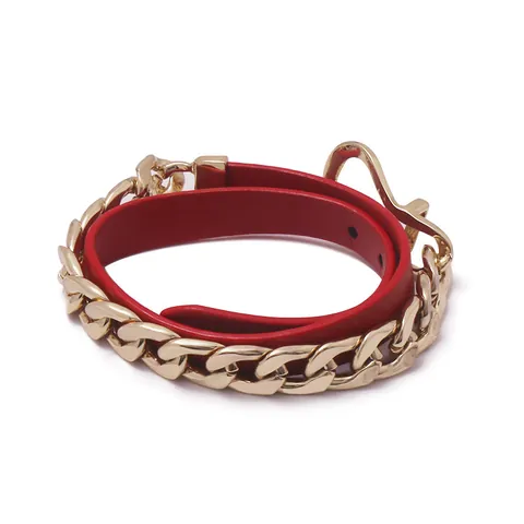 Fashion Wrap Bracelet Gold Plated Alloy Cuban Chain PU Leather Adjustable Double Layer Handband For Women Jewelry Gift