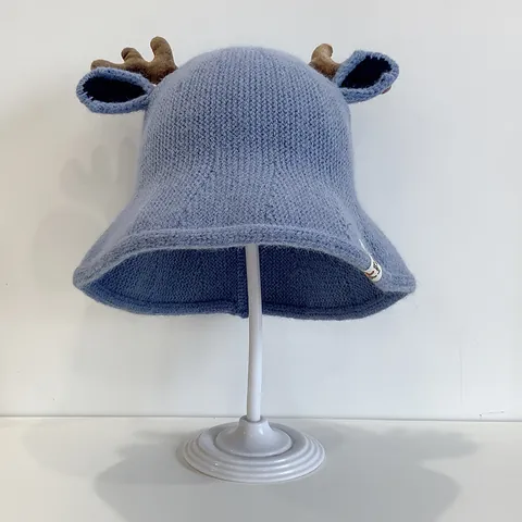 Baby Knitted Antler Bucket Hat Cute Reindeer Ear Sun Hat Warm Winter Autumn Cap For Infant Toddlers Kids Soft Outdoor Headwear