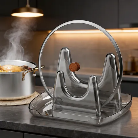 Pannendeksel Houder Rek Plastic Multifunctionele Keuken Aanrecht Opslag Organizer Met Druppelbak Lepelsteun Transparant