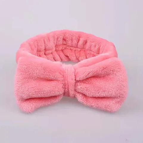 Bandeau Cheveux Nœud Couleur Unie Flanelle Molleton Corail Doux Absorbant Maquillage Spa Douche Et Poignets