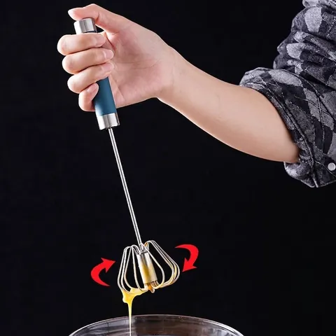 Stainless Steel Semi-Automatic Egg Whisk Hand Press Self Rotating Manual Blender Milk Cream Frother Kitchen Baking Tool