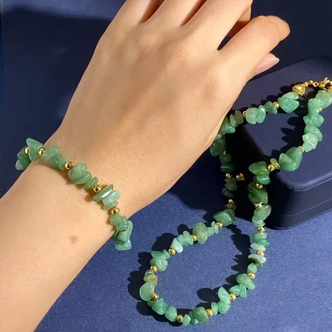 Natural Green Aventurine Copper Irregular Stone Necklace And Bracelet Bohemian Jewelry Set For Women Daily Party Decoration