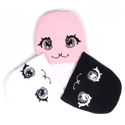 Bonnet en Tricot Jacquard Acrylique Yeux Manga Anime pour Femmes Hiver Chaud Style Cartoon Mignon Bonnet Slouchy