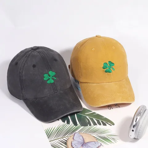 Adjustable Washed Cotton Baseball Cap Embroidered Clover Sun Hat For Men Women Casual Vintage Outdoor Sports Hat