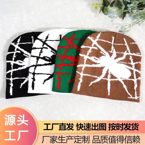 Y2K Spinnennetz Jacquard Strickmütze Für Herren Damen Streetwear Hip Hop Winter Warme Acryl Beanie Mütze Zubehör