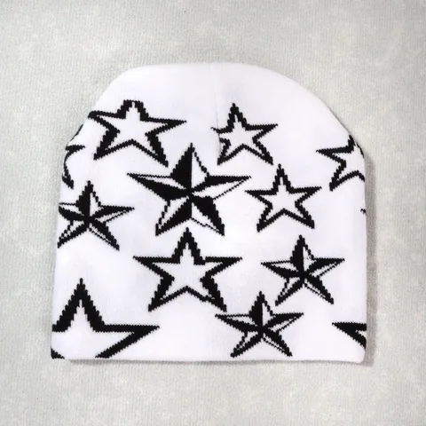 Star Pattern Jacquard Knit Beanie Hat For Women Men Winter Warm Acrylic Streetwear Y2K Punk Outdoor Beanie Skull Cap