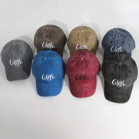 Unisex Breathable 100% Cotton Washed Baseball Cap With Gigi Letter Embroidery Adjustable Casual Fashion Sun Hat For Men Women