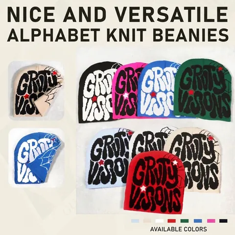 Y2K Street Style Knit Beanie Hat For Women Men Gothic Letter Print Spider Web Pattern Stars Winter Warm Acrylic Skull Cap