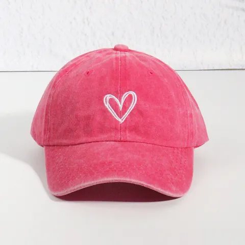 Washed Cotton Baseball Cap Vintage Distressed Soft Top Heart Embroidery Adjustable Sun Hat Casual Outdoor Sport Cap