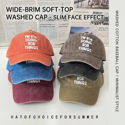 Retro Washed Cotton Baseball Cap For Women Men I'M BOB Letter Embroidery Soft Top Adjustable Casual Outdoor Sun Hat