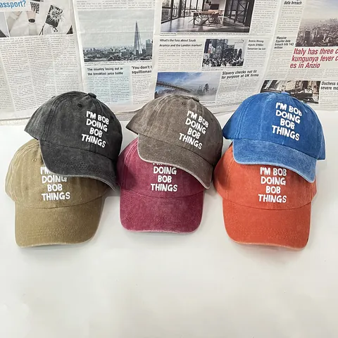 Cappellino da Baseball in Cotone Lavato Retro Per Uomo Donna Ricamo Lettera I'M BOB Berretto Casual Regolabile da Sole