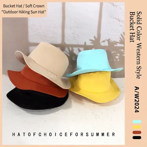 Minimalist Outdoor Sun Protection Fisherman Hat With Detachable Wind Rope Wide Brim Western Cowboy Bucket Hat For Fishing