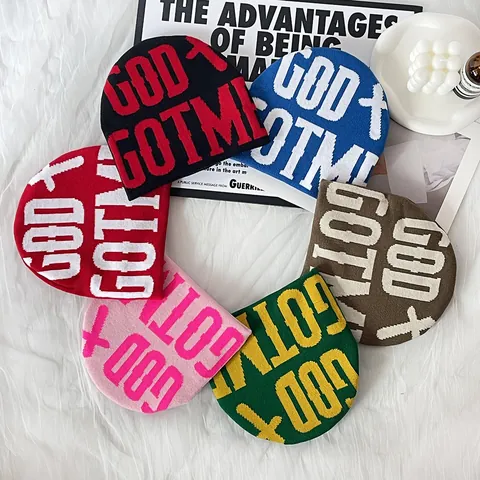 Knitted Beanie Hat With God Got Me Letter Cross Pattern Streetwear Warm Winter Cap Acrylic Headwear For Women Men