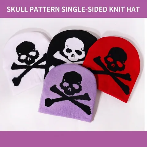Gothic Y2K Skull Pattern Jacquard Knit Hat Warm Winter Beanie For Men Women Acrylic Streetwear Hip Hop Outdoor Beanie Cap