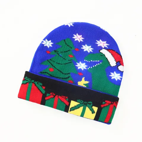 LED Light Up Christmas Knit Hat Warm Winter Beanie Festive Party Cap With Reindeer Snowflake Patterns For Adults Women Men