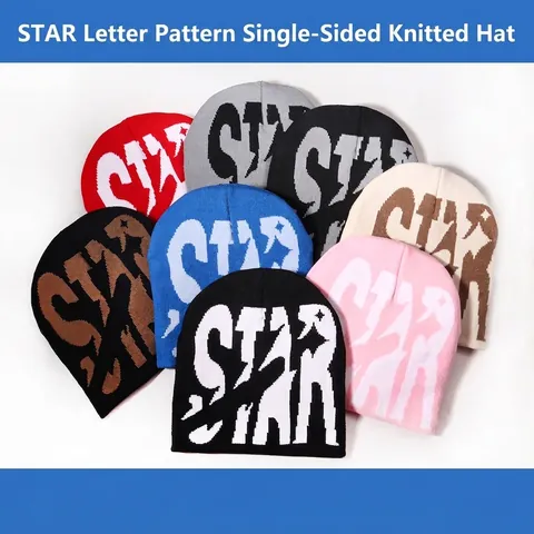 Unisex STAR Buchstaben Jacquard Strickmütze Acryl Warm Winter Streetwear Hip Hop Lässig Ohne Krempe Outdoor Weiche Beanie