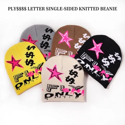 Unisex Streetwear Acrylic Jacquard Knit Beanie With Star Dollar Sign Pattern Outdoor Warm Hip-hop Fashion Winter Cold Hat