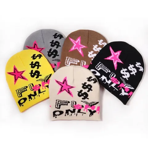 Unisex Streetwear Acrylic Jacquard Knit Beanie With Star Dollar Sign Pattern Outdoor Warm Hip-hop Fashion Winter Cold Hat