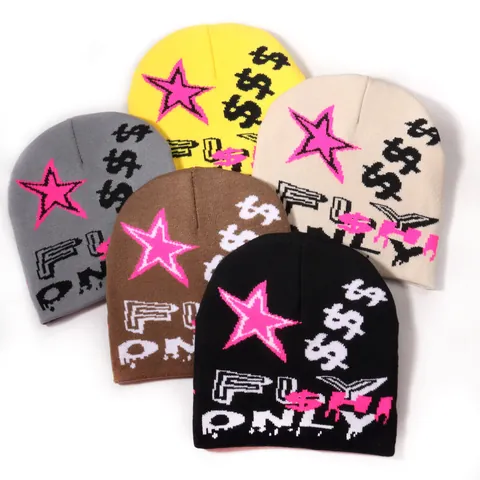 Unisex Streetwear Acrylic Jacquard Knit Beanie With Star Dollar Sign Pattern Outdoor Warm Hip-hop Fashion Winter Cold Hat
