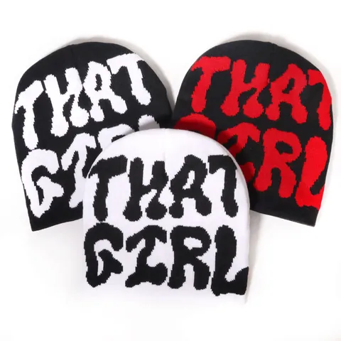 That Girl Letter Jacquard Knitted Beanie Hat Warm Acrylic Winter Streetwear Hip Hop Skull Cap For Women Men