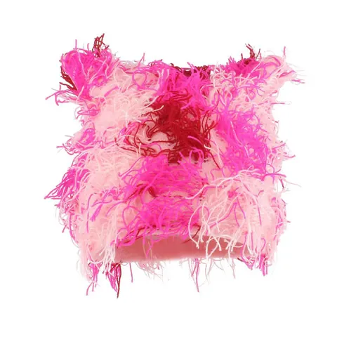 Women Cat Ear Shaggy Beanie Hat Distressed Fuzzy Knit Warm Winter Outdoor Streetwear Harajuku Punk Style Headwear