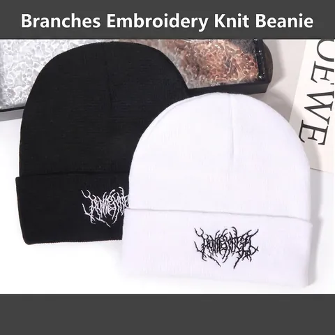 Gorro con Bordado de Ramas Góticas Tejido de Punto Grueso Gorro Cálido para Hombre Mujer Casual Invierno Exterior Moda Streetwear