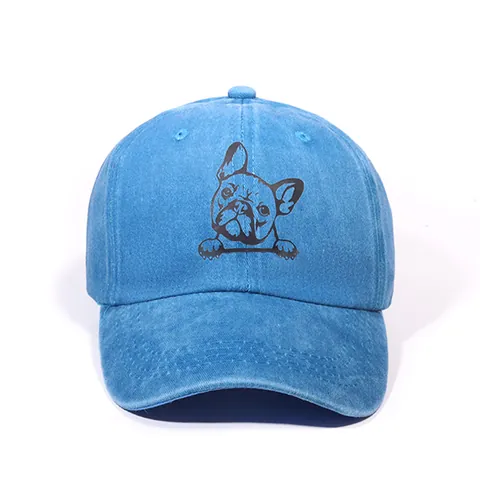 Washed Denim Texture Baseball Cap French Bulldog Print Sun Protection Hat Vintage Adjustable Casual Trucker Hat For Men Women