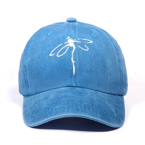 Unisex Washed Polyester Baseball Cap Cute Dragonfly Print Vintage Distressed Dad Hat Adjustable Sun Shade Outdoor Cap