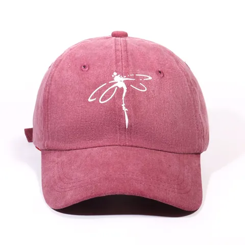 Unisex Washed Polyester Baseball Cap Cute Dragonfly Print Vintage Distressed Dad Hat Adjustable Sun Shade Outdoor Cap