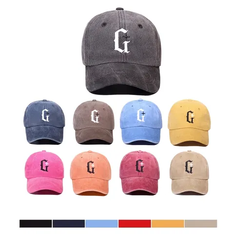 Berretto da Baseball Lavato Retro Unisex Ricamo Lettera G Gotica Distressed Cappello da Sole Regolabile Uomo Donna Casual
