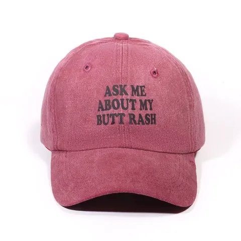 Washed Polyester Baseball Cap For Men Women With Humorous Letter Print Adjustable Distressed Sun Protection Curved Brim Hat