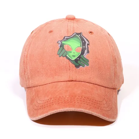Vintage Washed Polyester Baseball Cap Alien Embroidery Adjustable Dad Hat Outdoor Sun Protection Hat For Men Women Casual Accessories