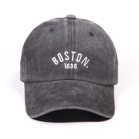 Washed Polyester Baseball Cap Vintage BOSTON Letter Embroidery Adjustable Snapback Hat Casual Sport Cap For Men Women