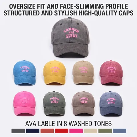 Washed Denim Style Baseball Cap TANNED And TIPSY Letter Print Adjustable Sun Hat For Men Women Casual Outdoor Trucker Cap
