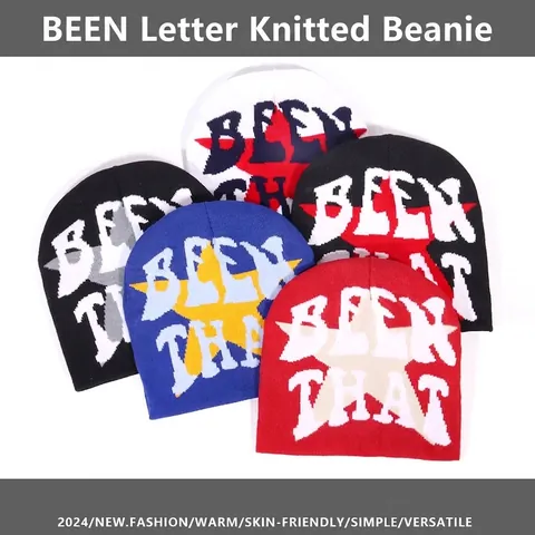 Unisex Y2K Street Style Beanie Hat Acrylic Knitted Warm Cap With Letter And Star Pattern For Winter Outdoor Casual Wear
