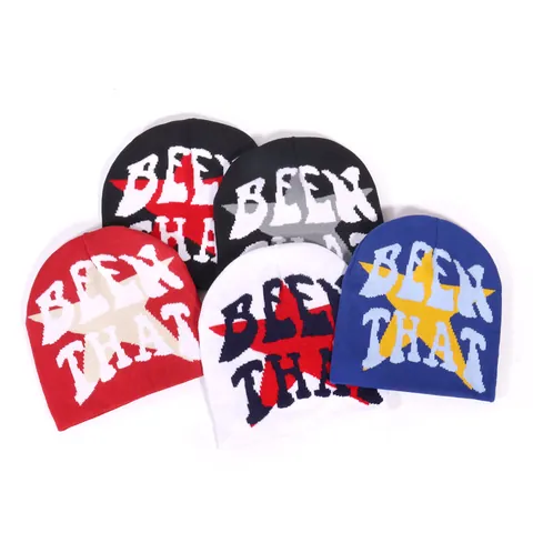 Unisex Y2K Street Style Beanie Hat Acrylic Knitted Warm Cap With Letter And Star Pattern For Winter Outdoor Casual Wear