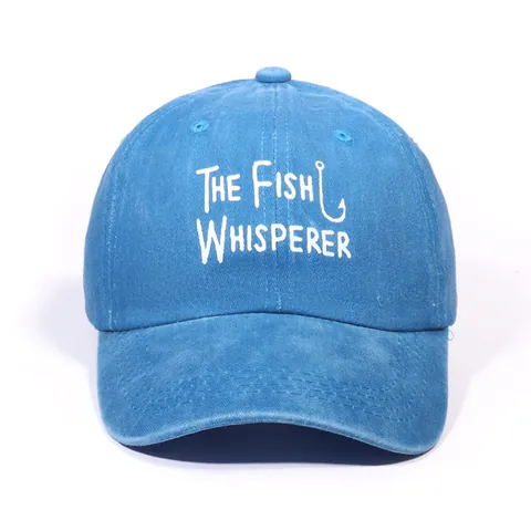 Washed Polyester Baseball Cap For Men Women THE FISH WHISPERER Embroidery Curved Brim Adjustable Outdoor Fishing Hat Sun Protection Casual Snapback