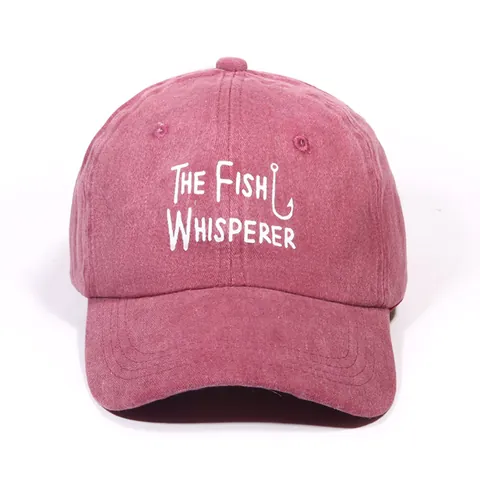 Washed Polyester Baseball Cap For Men Women THE FISH WHISPERER Embroidery Curved Brim Adjustable Outdoor Fishing Hat Sun Protection Casual Snapback