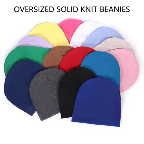Oversized Solid Color Knitted Beanie Hat Soft Warm Dopamine Candy Color Slouchy Skull Cap Women Men Winter Accessories