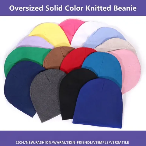 Oversized Solid Color Knitted Beanie Hat Soft Warm Dopamine Candy Color Slouchy Skull Cap Women Men Winter Accessories