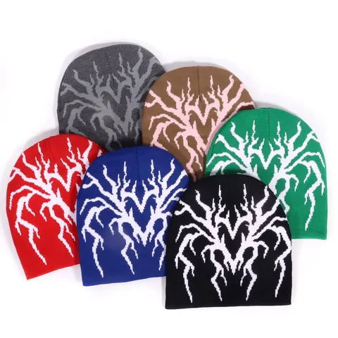 Y2K Heart Spider Jacquard Knit Beanie Hat For Women Men Winter Warm Acrylic Beanie Hip Hop Streetwear Halloween Skull Cap