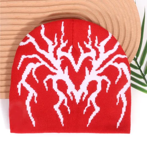 Y2K Heart Spider Jacquard Knit Beanie Hat For Women Men Winter Warm Acrylic Beanie Hip Hop Streetwear Halloween Skull Cap