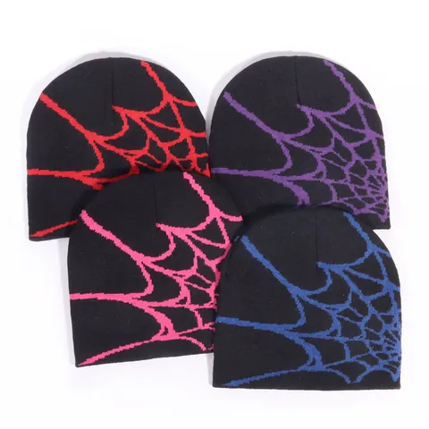 Unisex Y2K Spiderweb Knit Beanie Hat Streetwear Gothic Jacquard Acrylic Warm Winter Hat For Men Women