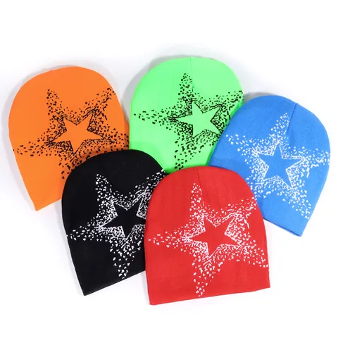 American Star Jacquard Knitted Beanie For Men Women Winter Warm Acrylic Skull Cap Hip Hop Distressed Pentagram Hat